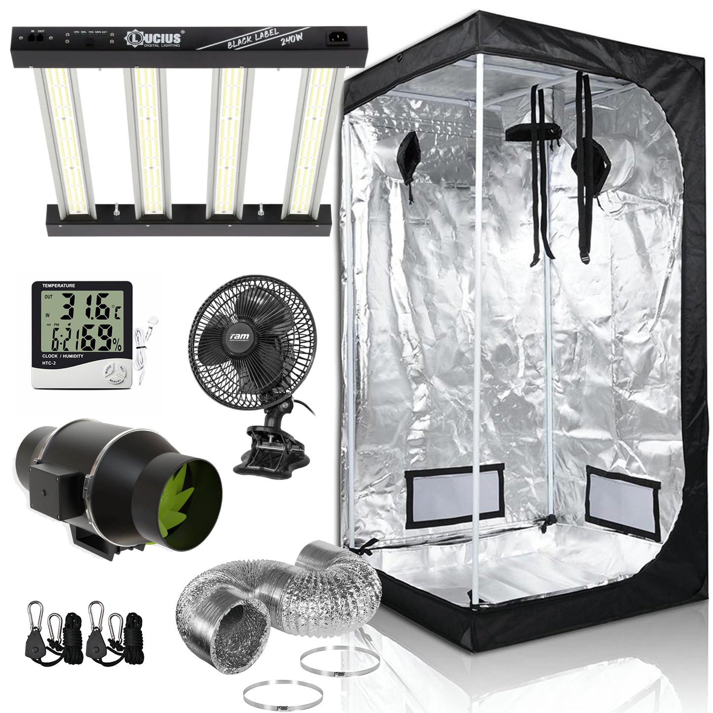 240W LED Kingpin Grow Tent Kit (1x1x2m) V2