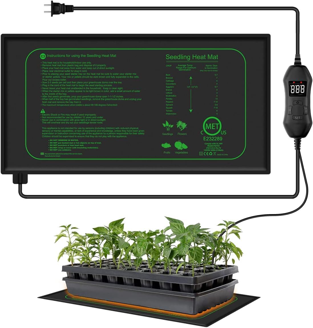 Seedling Heat Mat with Built-In Controller (20°C -45°C)