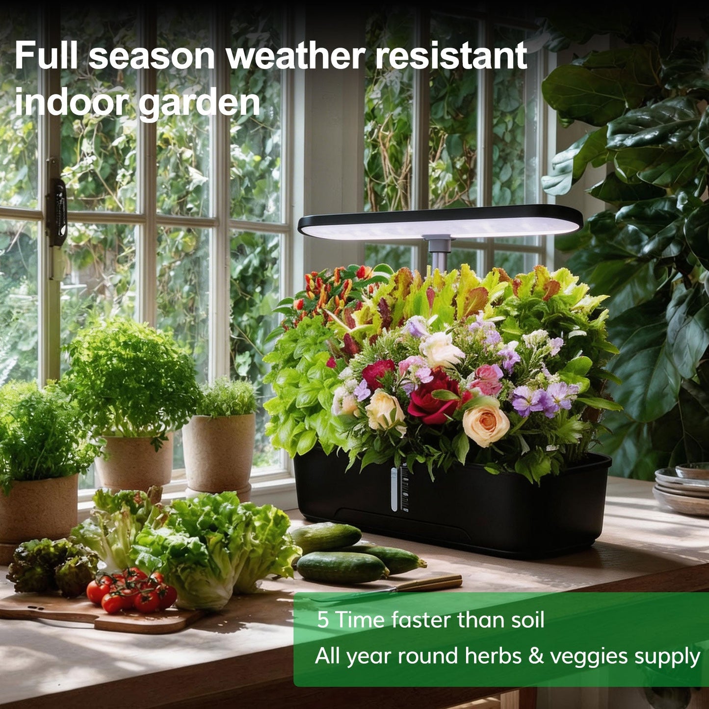 Countertop hydroponic indoor garden growing year-round herbs and vegetables