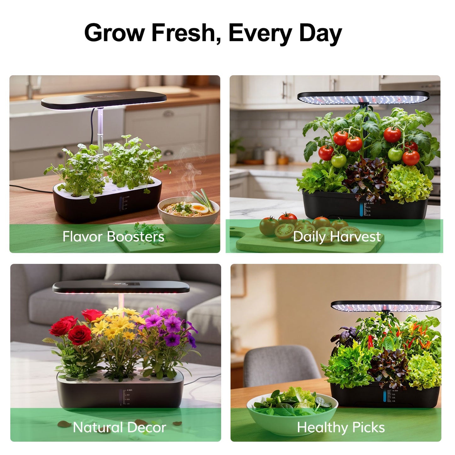 Fresh herbs and daily harvests from a countertop hydroponic grower at home