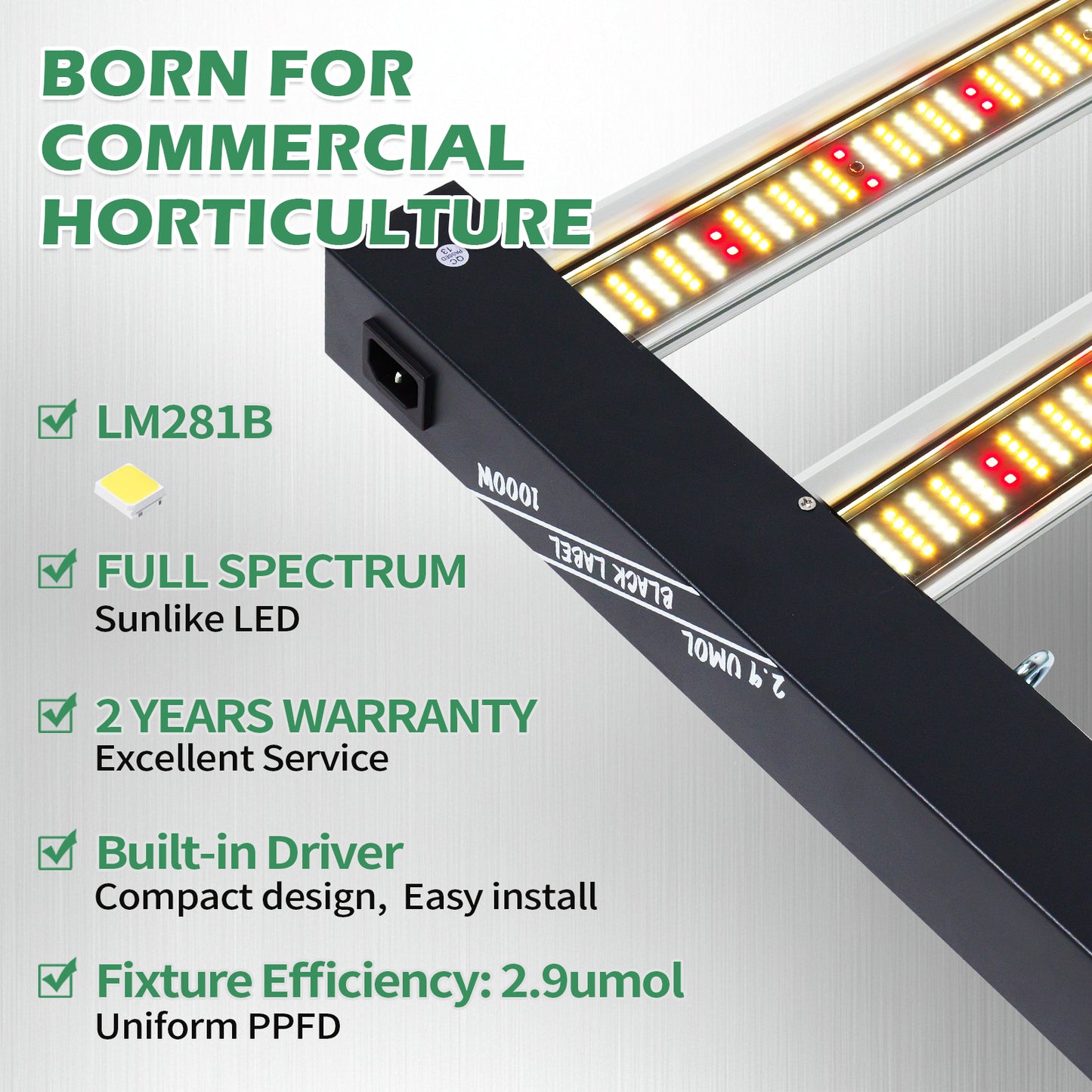 1000W Samsung LM281B LED Grow Light | Programmable Sunrise/Sunset + Timer | Lucius Black Label