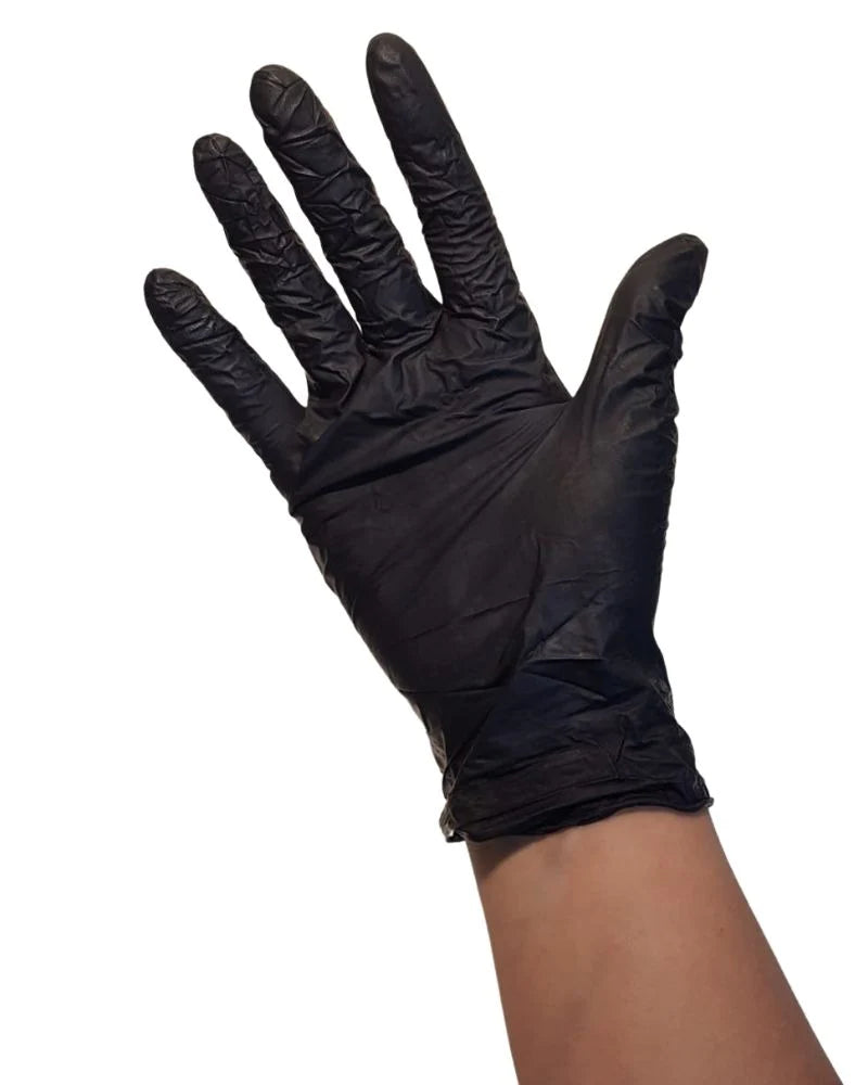 Textured grip black nitrile gloves for grow room use
