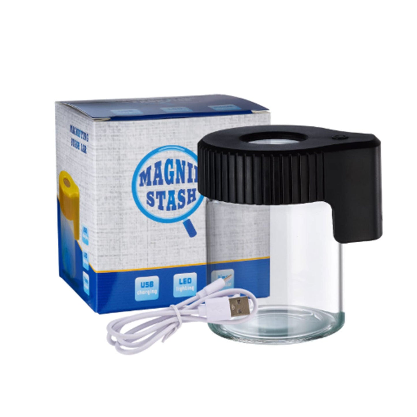 LED Glass Storage Jar with Magnifying Glass