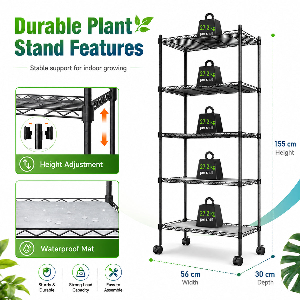 Five-tier propagation rack for seed starting, clones, herbs, succulents and houseplants