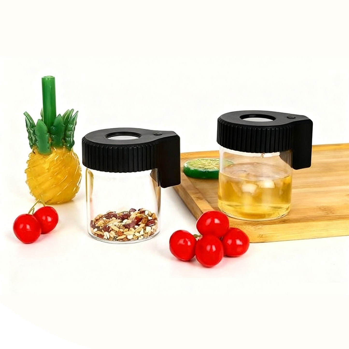 LED Glass Storage Jar with Magnifying Glass