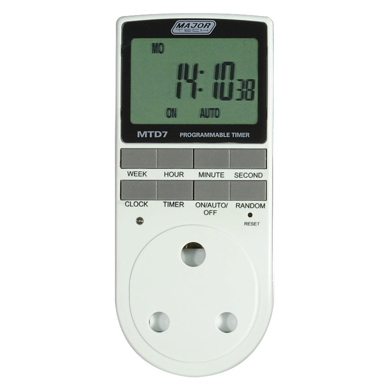Major Tech MTD7-20 digital daily timer with LCD display for grow lights, fans and pumps