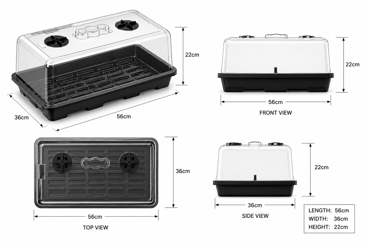 Large propagation tray with tall clear vented humidity dome for rooting cuttings