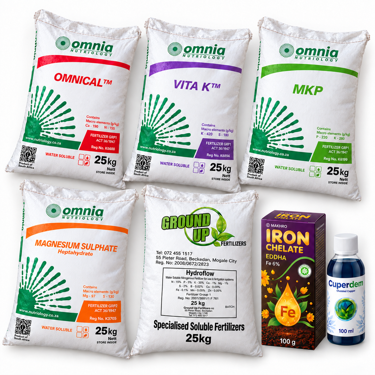 Alternate view of V4 ingredients in original 25 kg bulk bags; powders are supplied as decanted 1 kg portions in the kit.